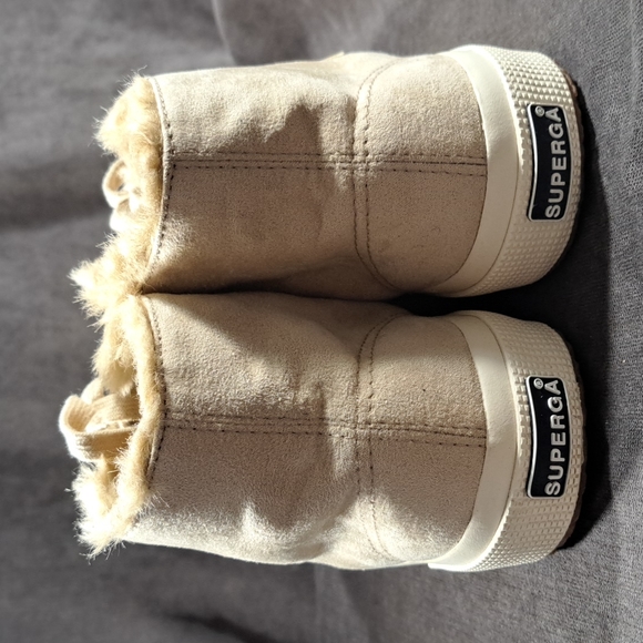 Superga Mono Tan Faux Suede Faux Fur Lined High Top Lace Up Sneakers VG US 5 - Picture 2 of 16